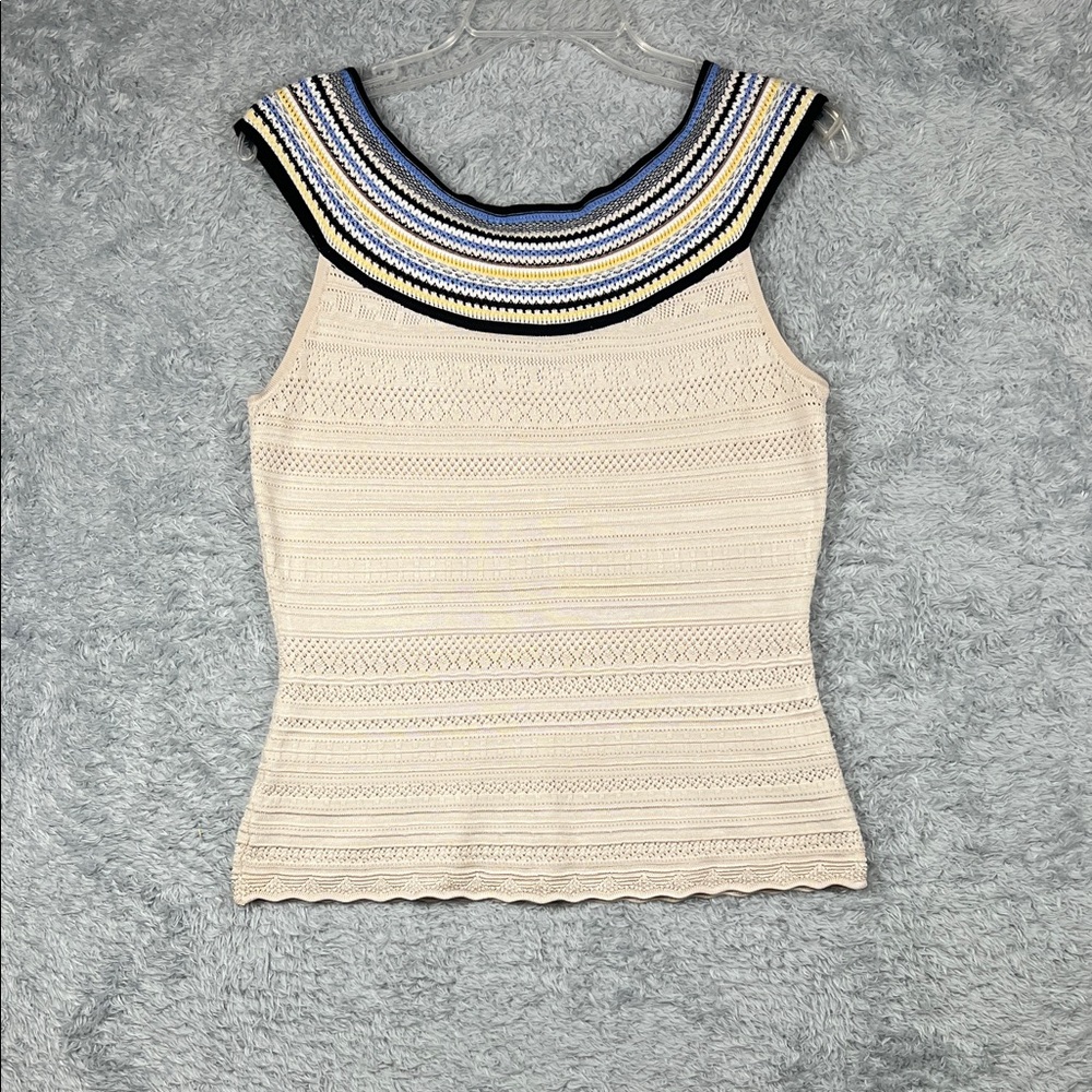White House Black Market Knit Tank with Blue and Beige Accents